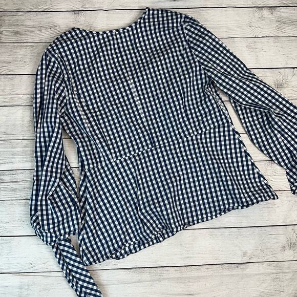 J. Crew x Universal Standard Women's Poplin Tie Sleeve Top Blue Gingham Medium - Picture 8 of 8